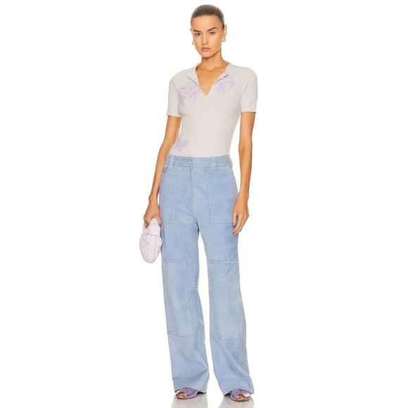 ACNE STUDIOS Embroidered Crop Tee in Ice Blue Small New Tshirt Blouse Womens - Picture 9 of 9